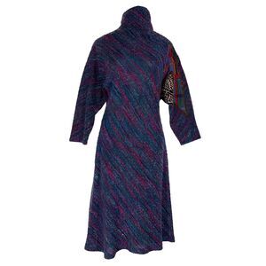 Vintage Koos Van Den Akker Art Knit Dress Wool Patchwork Midi 80s Avant Garde